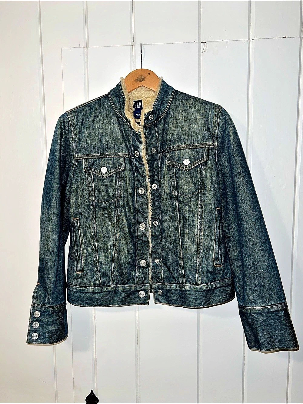 Vintage Gap Denim Sherpa-Lined Jacket in Blue Size Small Like New